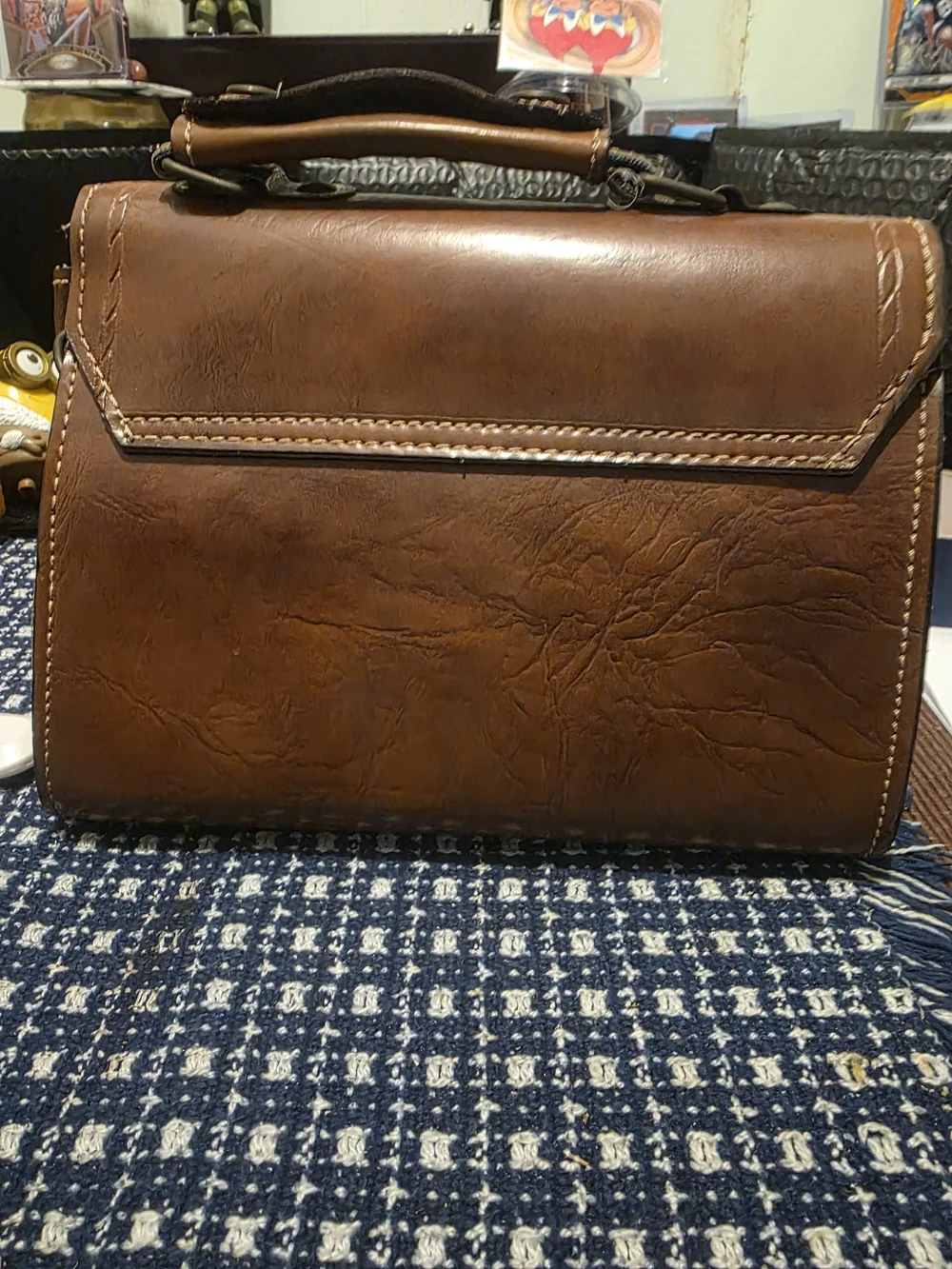 Source Unknown Brown Tooled Leather Satchel with Brass Clasp